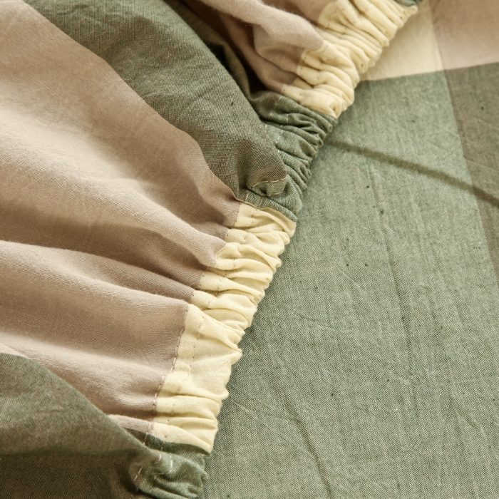 91家纺网 家纺一手货源 找家纺 安莱生活 2021新款色织全棉水洗棉单床笠 绿大格