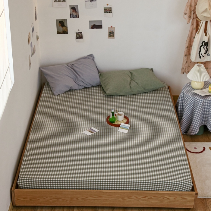 91家纺网 家纺一手货源 找家纺 安莱生活 2021新款色织全棉水洗棉单床笠 绿小格