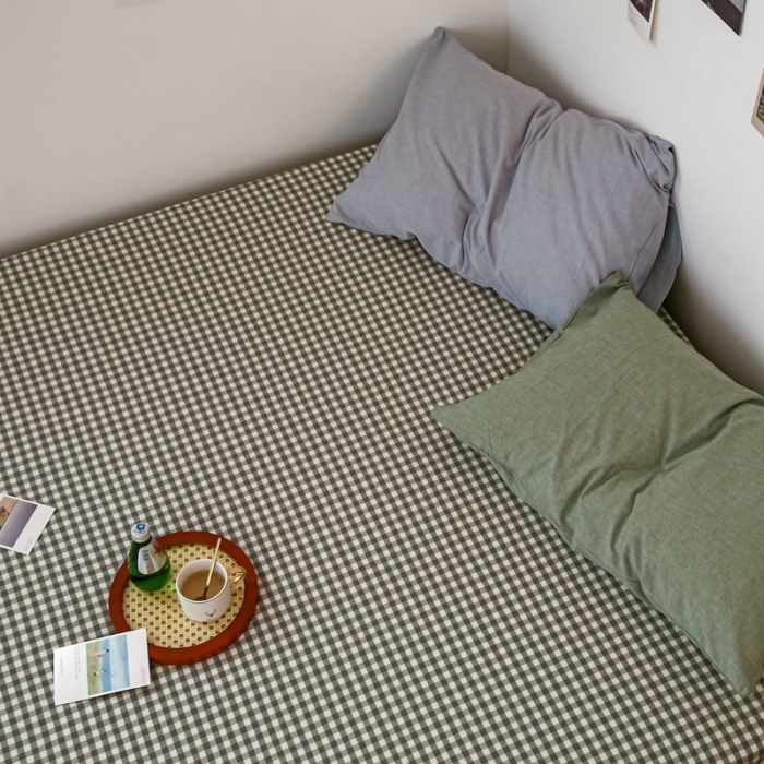 91家纺网 家纺一手货源 找家纺 安莱生活 2021新款色织全棉水洗棉单床笠 绿小格