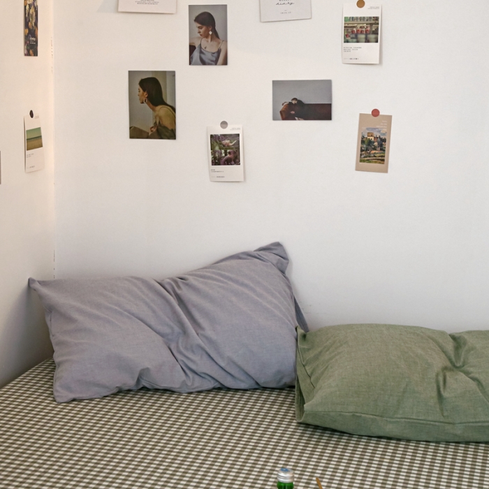 91家纺网 家纺一手货源 找家纺 安莱生活 2021新款色织全棉水洗棉单床笠 绿小格