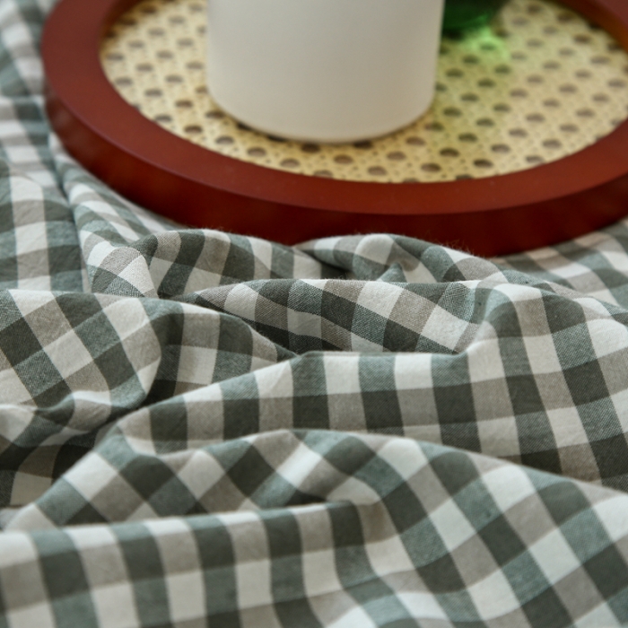 91家纺网 家纺一手货源 找家纺 安莱生活 2021新款色织全棉水洗棉单床笠 绿小格