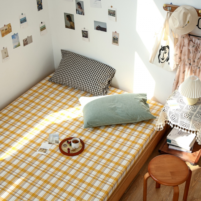 91家纺网 家纺一手货源 找家纺 安莱生活 2021新款色织全棉水洗棉单床笠 芒果格