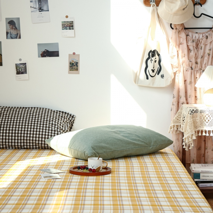 91家纺网 家纺一手货源 找家纺 安莱生活 2021新款色织全棉水洗棉单床笠 芒果格