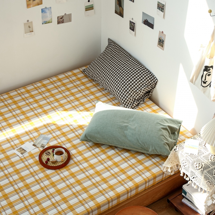 91家纺网 家纺一手货源 找家纺 安莱生活 2021新款色织全棉水洗棉单床笠 芒果格