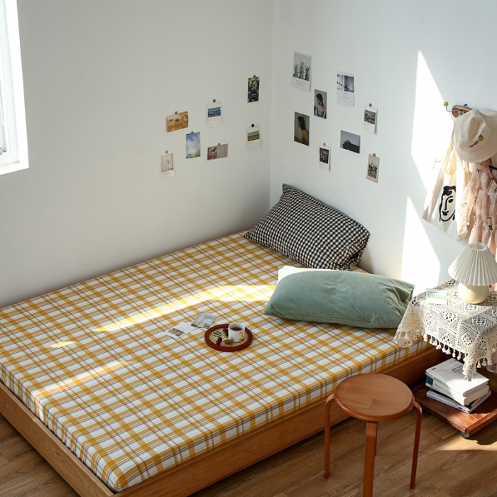 91家纺网 家纺一手货源 找家纺 安莱生活 2021新款色织全棉水洗棉单床笠 芒果格