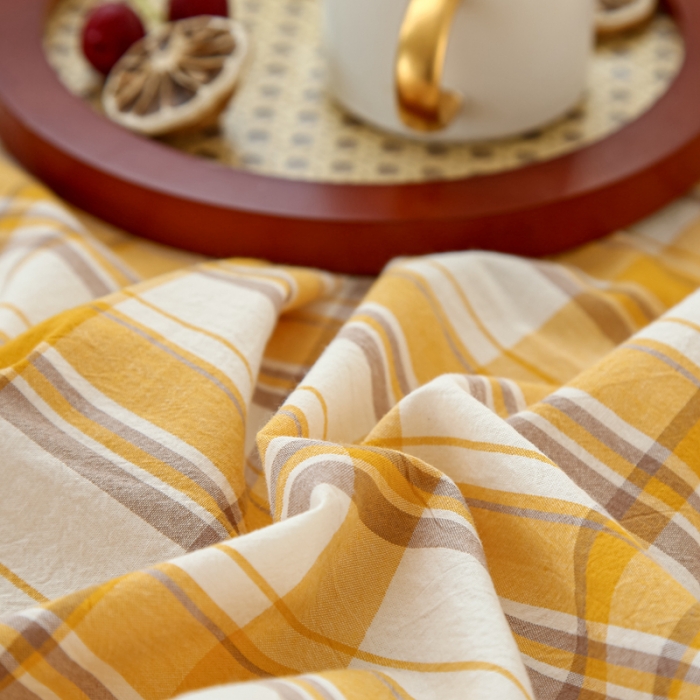 91家纺网 家纺一手货源 找家纺 安莱生活 2021新款色织全棉水洗棉单床笠 芒果格