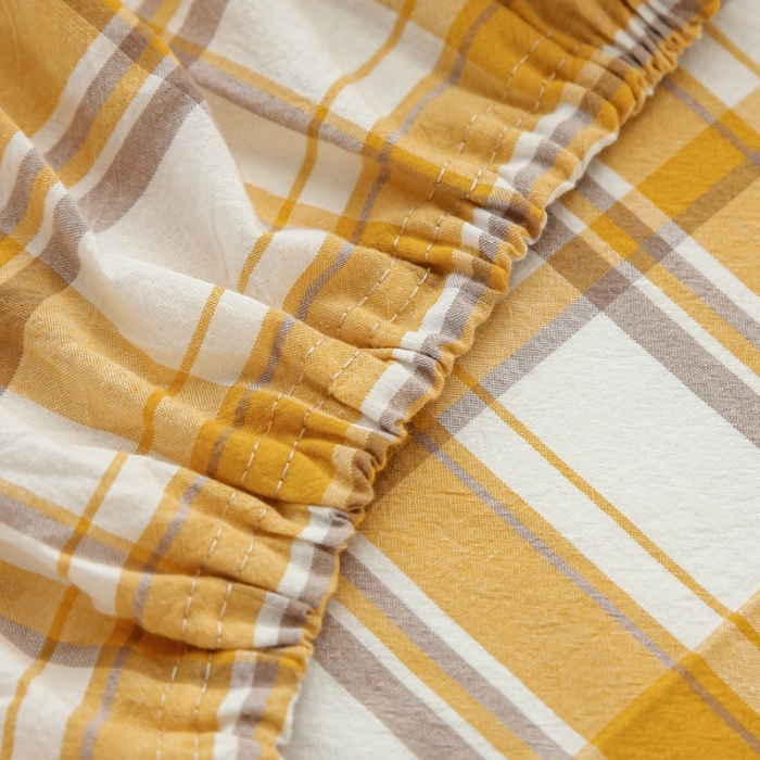 91家纺网 家纺一手货源 找家纺 安莱生活 2021新款色织全棉水洗棉单床笠 芒果格