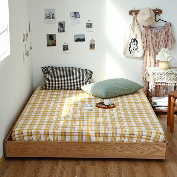 91家纺网 家纺一手货源 找家纺 安莱生活 2021新款色织全棉水洗棉单床笠 芒果格