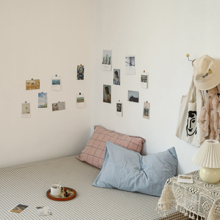 91家纺网 家纺一手货源 找家纺 安莱生活 2021新款色织全棉水洗棉单床笠 米小格