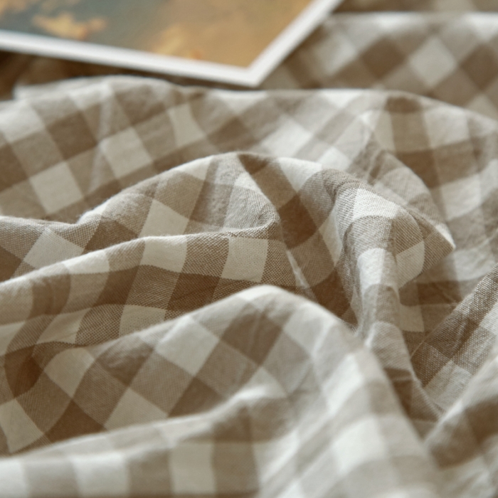 91家纺网 家纺一手货源 找家纺 安莱生活 2021新款色织全棉水洗棉单床笠 米小格