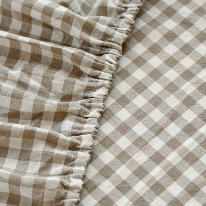 91家纺网 家纺一手货源 找家纺 安莱生活 2021新款色织全棉水洗棉单床笠 米小格