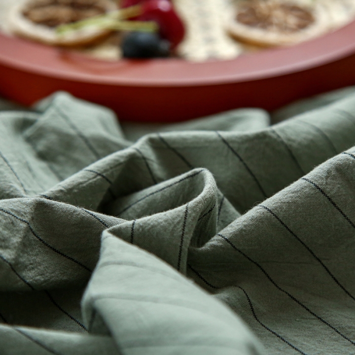 91家纺网 家纺一手货源 找家纺 安莱生活 2021新款色织全棉水洗棉单床笠 抹茶细条