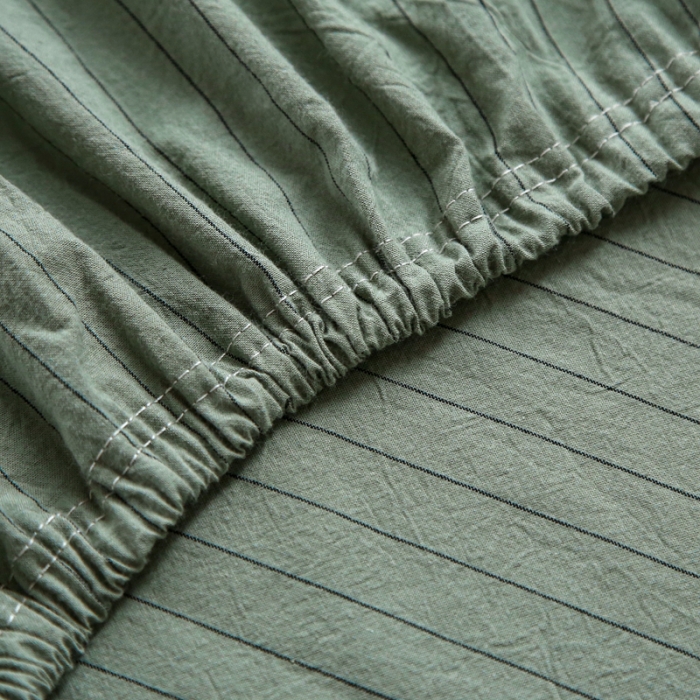 91家纺网 家纺一手货源 找家纺 安莱生活 2021新款色织全棉水洗棉单床笠 抹茶细条