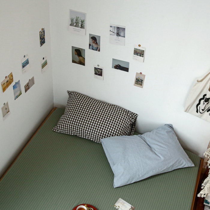 91家纺网 家纺一手货源 找家纺 安莱生活 2021新款色织全棉水洗棉单床笠 抹茶细条