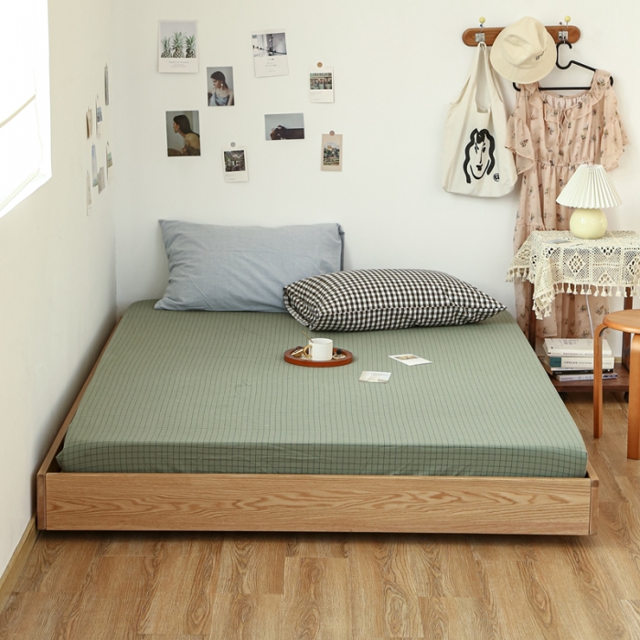 91家纺网 家纺一手货源 找家纺 安莱生活 2021新款色织全棉水洗棉单床笠 抹茶小格