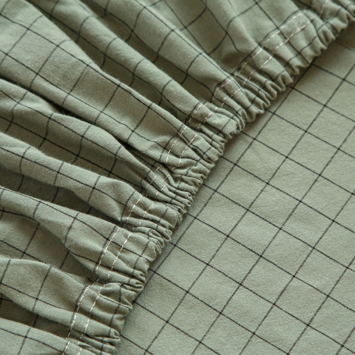 91家纺网 家纺一手货源 找家纺 安莱生活 2021新款色织全棉水洗棉单床笠 抹茶小格