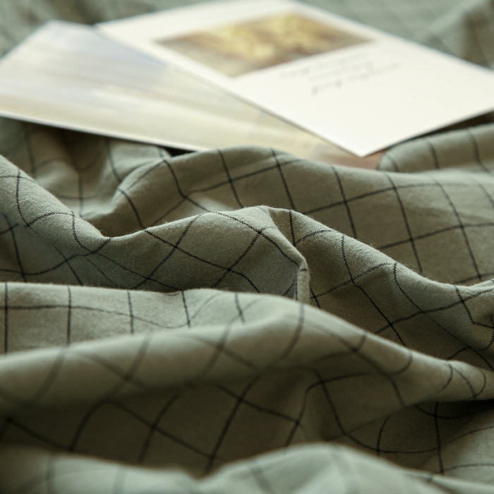 91家纺网 家纺一手货源 找家纺 安莱生活 2021新款色织全棉水洗棉单床笠 抹茶小格