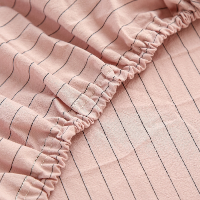 91家纺网 家纺一手货源 找家纺 安莱生活 2021新款色织全棉水洗棉单床笠 藕粉细条