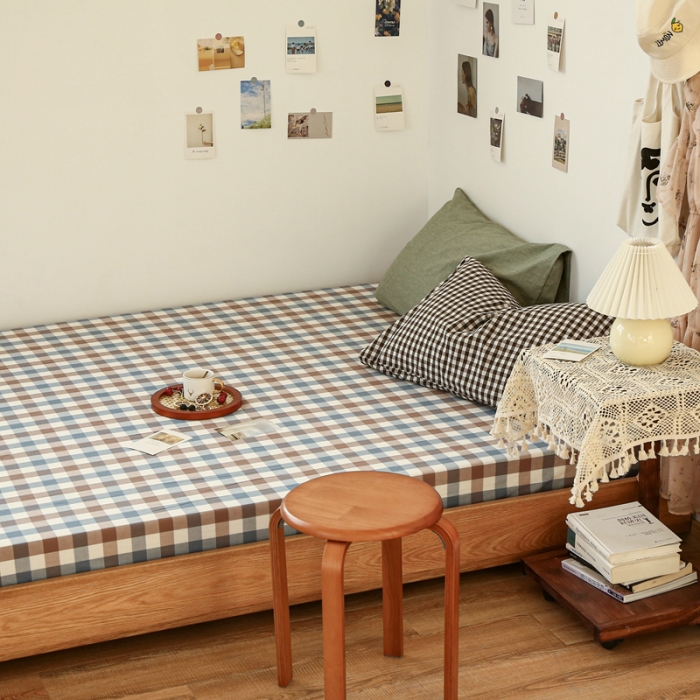 91家纺网 家纺一手货源 找家纺 安莱生活 2021新款色织全棉水洗棉单床笠 七彩蓝