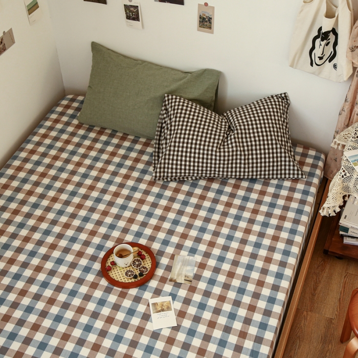 91家纺网 家纺一手货源 找家纺 安莱生活 2021新款色织全棉水洗棉单床笠 七彩蓝