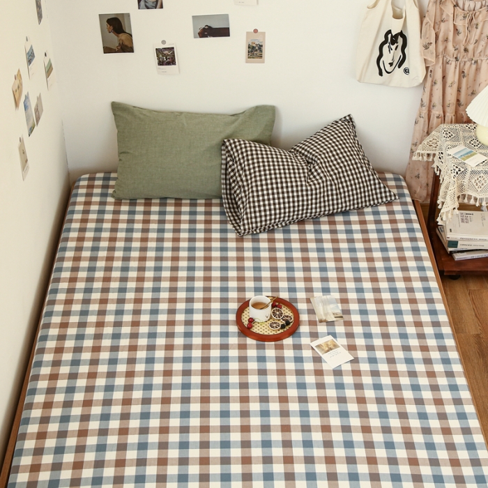 91家纺网 家纺一手货源 找家纺 安莱生活 2021新款色织全棉水洗棉单床笠 七彩蓝