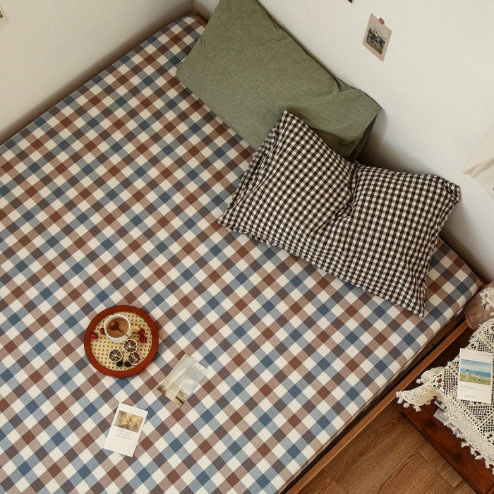 91家纺网 家纺一手货源 找家纺 安莱生活 2021新款色织全棉水洗棉单床笠 七彩蓝