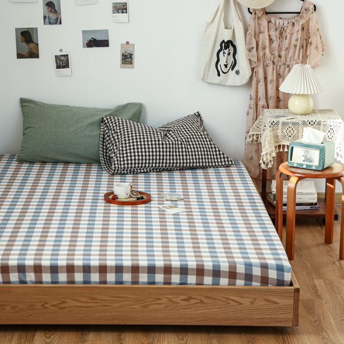 91家纺网 家纺一手货源 找家纺 安莱生活 2021新款色织全棉水洗棉单床笠 七彩蓝