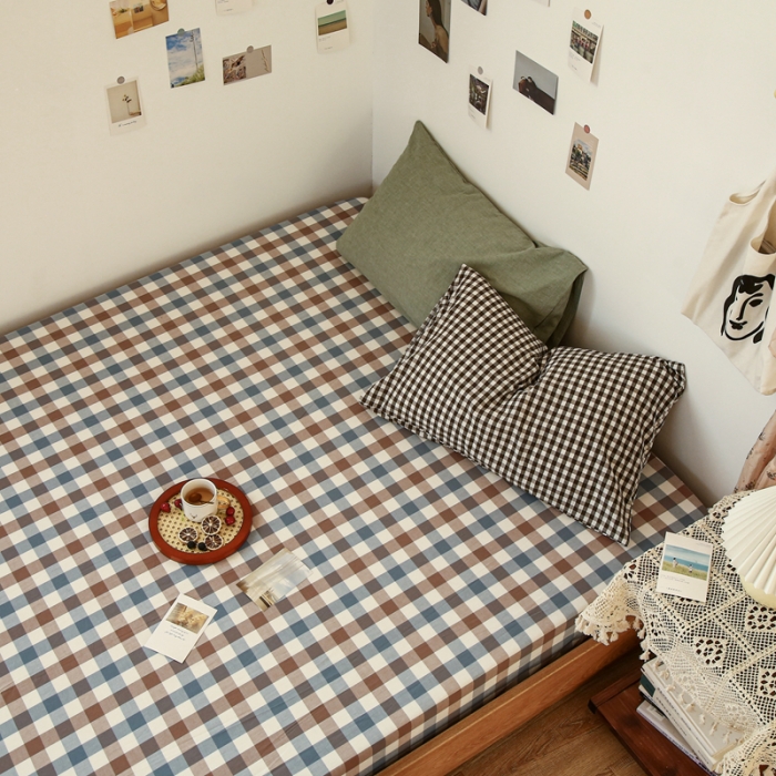 91家纺网 家纺一手货源 找家纺 安莱生活 2021新款色织全棉水洗棉单床笠 七彩蓝