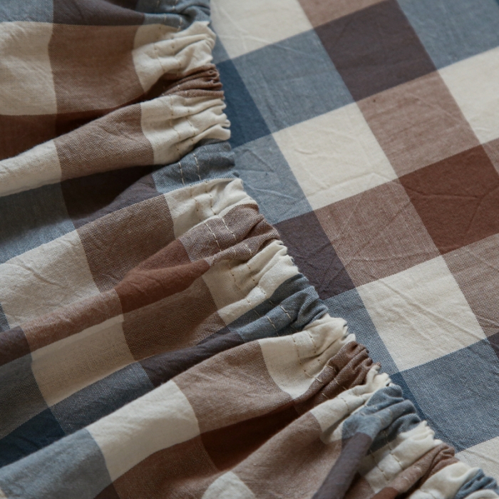 91家纺网 家纺一手货源 找家纺 安莱生活 2021新款色织全棉水洗棉单床笠 七彩蓝