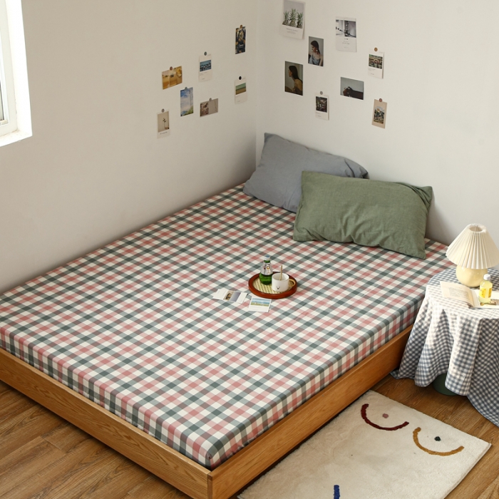 91家纺网 家纺一手货源 找家纺 安莱生活 2021新款色织全棉水洗棉单床笠 七彩玫粉