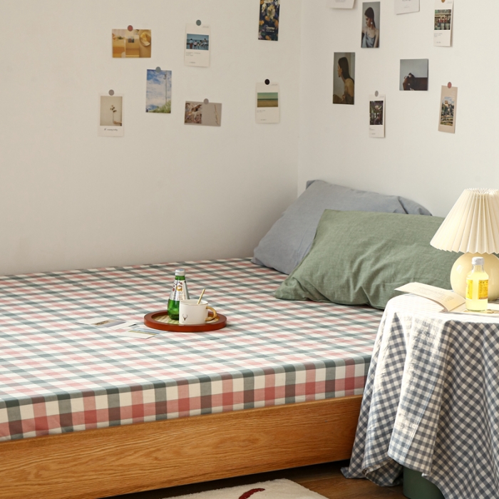 91家纺网 家纺一手货源 找家纺 安莱生活 2021新款色织全棉水洗棉单床笠 七彩玫粉