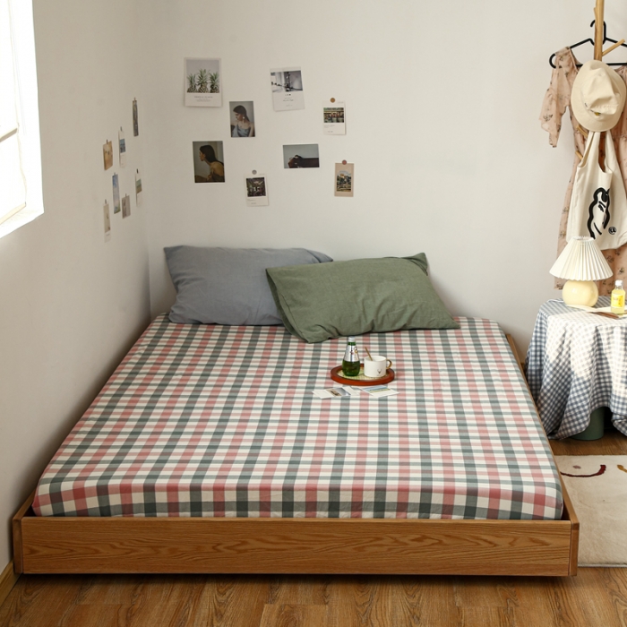 91家纺网 家纺一手货源 找家纺 安莱生活 2021新款色织全棉水洗棉单床笠 七彩玫粉