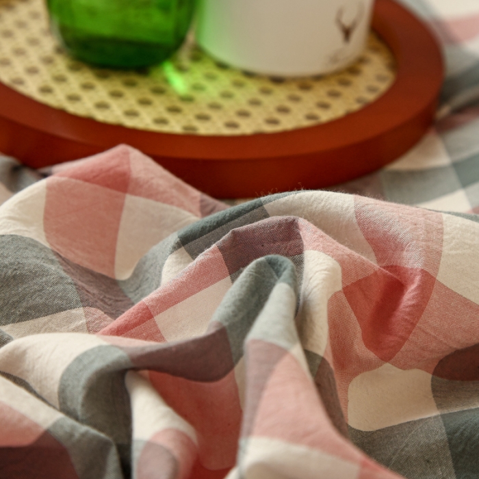 91家纺网 家纺一手货源 找家纺 安莱生活 2021新款色织全棉水洗棉单床笠 七彩玫粉