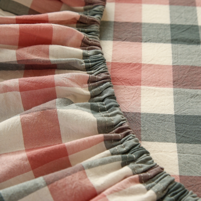 91家纺网 家纺一手货源 找家纺 安莱生活 2021新款色织全棉水洗棉单床笠 七彩玫粉