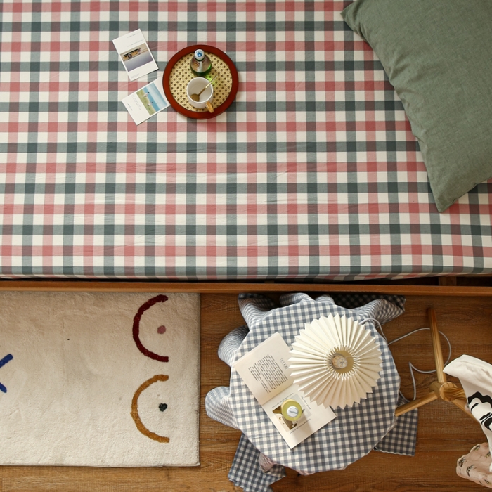 91家纺网 家纺一手货源 找家纺 安莱生活 2021新款色织全棉水洗棉单床笠 七彩玫粉