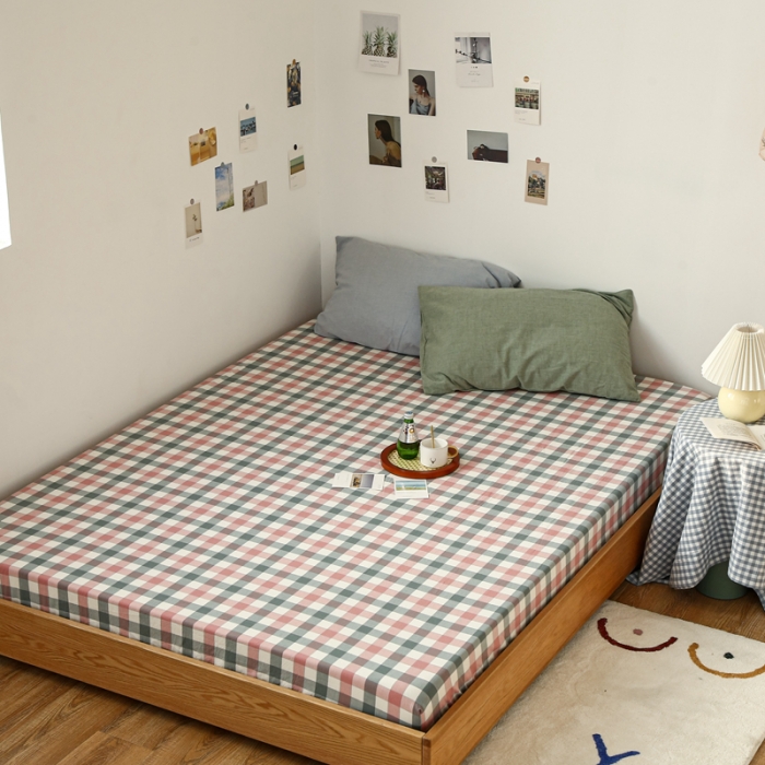 91家纺网 家纺一手货源 找家纺 安莱生活 2021新款色织全棉水洗棉单床笠 七彩玫粉