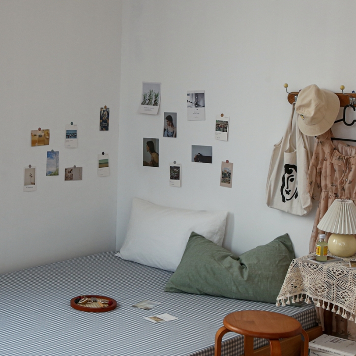 91家纺网 家纺一手货源 找家纺 安莱生活 2021新款色织全棉水洗棉单床笠 浅蓝小格