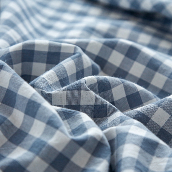 91家纺网 家纺一手货源 找家纺 安莱生活 2021新款色织全棉水洗棉单床笠 浅蓝小格