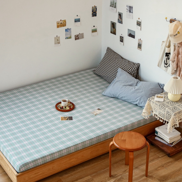 91家纺网 家纺一手货源 找家纺 安莱生活 2021新款色织全棉水洗棉单床笠 青柠格