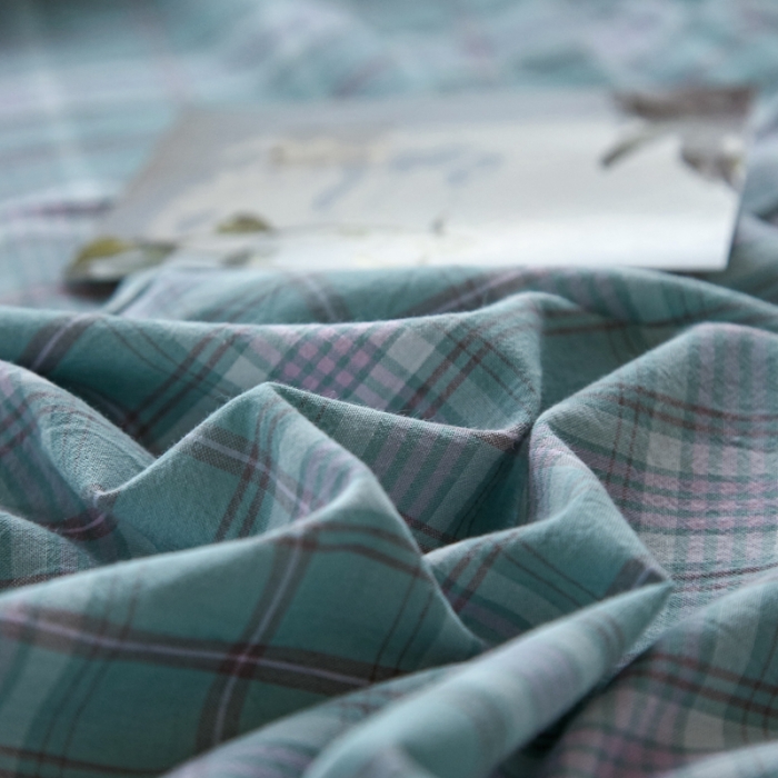 91家纺网 家纺一手货源 找家纺 安莱生活 2021新款色织全棉水洗棉单床笠 青柠格