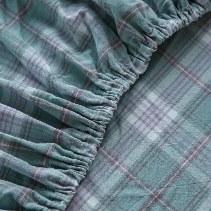 91家纺网 家纺一手货源 找家纺 安莱生活 2021新款色织全棉水洗棉单床笠 青柠格