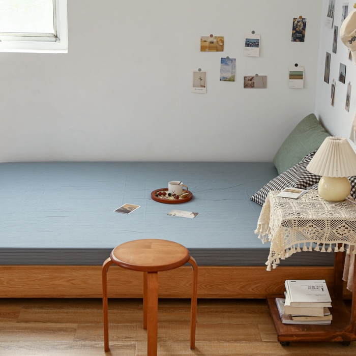 91家纺网 家纺一手货源 找家纺 安莱生活 2021新款色织全棉水洗棉单床笠 乌兰细条