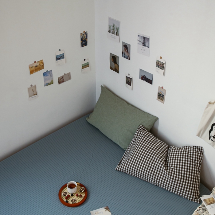 91家纺网 家纺一手货源 找家纺 安莱生活 2021新款色织全棉水洗棉单床笠 乌兰细条