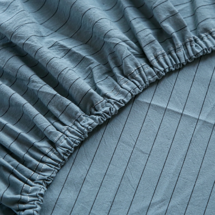 91家纺网 家纺一手货源 找家纺 安莱生活 2021新款色织全棉水洗棉单床笠 乌兰细条