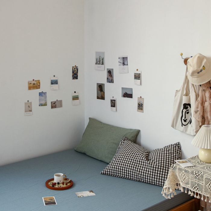 91家纺网 家纺一手货源 找家纺 安莱生活 2021新款色织全棉水洗棉单床笠 乌兰细条