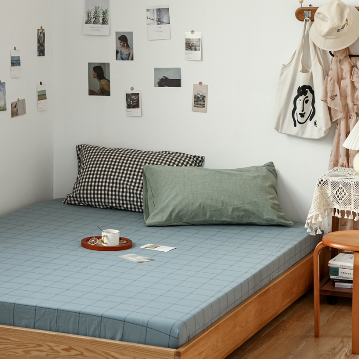 91家纺网 家纺一手货源 找家纺 安莱生活 2021新款色织全棉水洗棉单床笠 乌兰中格