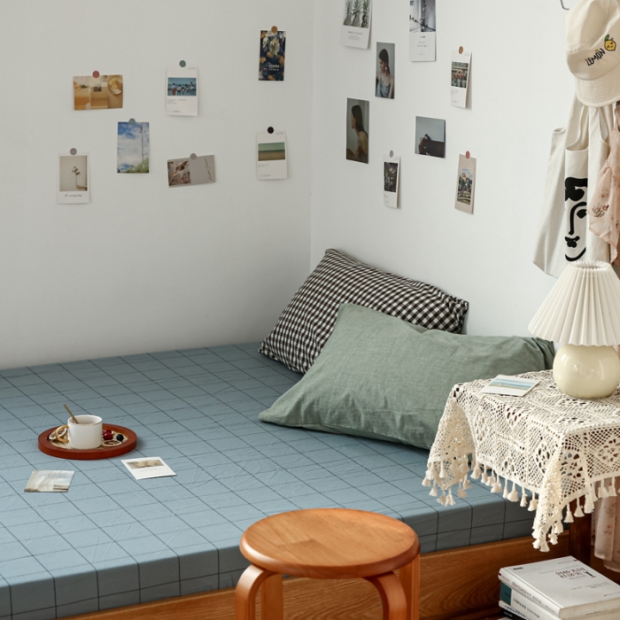 91家纺网 家纺一手货源 找家纺 安莱生活 2021新款色织全棉水洗棉单床笠 乌兰中格