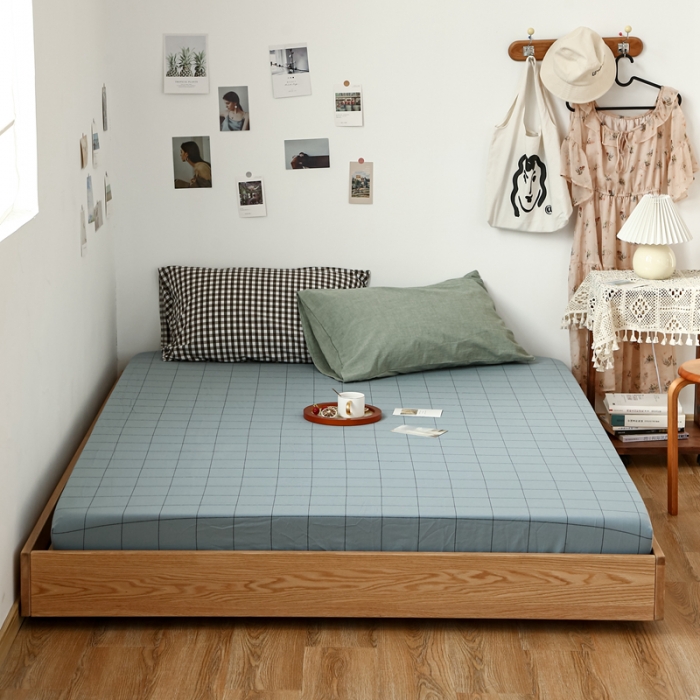 91家纺网 家纺一手货源 找家纺 安莱生活 2021新款色织全棉水洗棉单床笠 乌兰中格