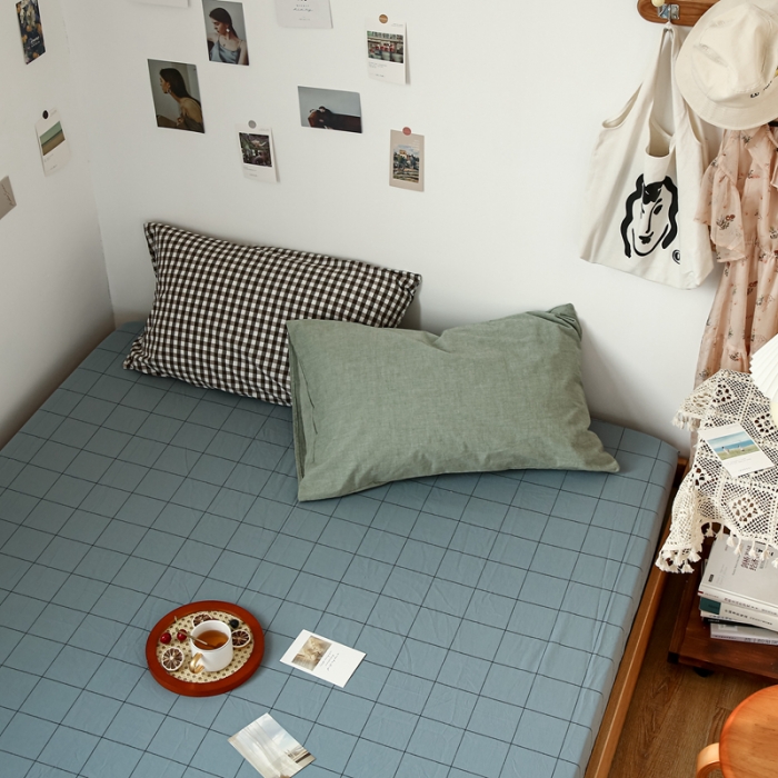 91家纺网 家纺一手货源 找家纺 安莱生活 2021新款色织全棉水洗棉单床笠 乌兰中格