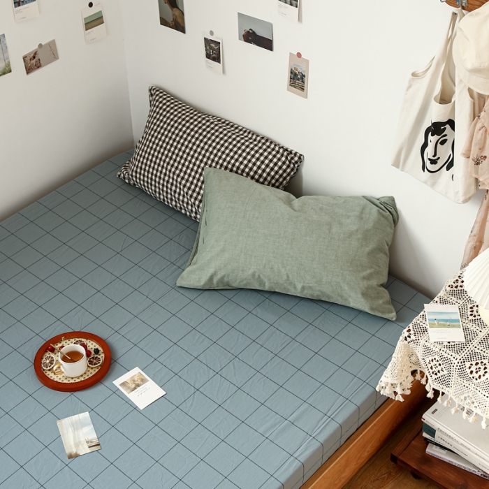 91家纺网 家纺一手货源 找家纺 安莱生活 2021新款色织全棉水洗棉单床笠 乌兰中格